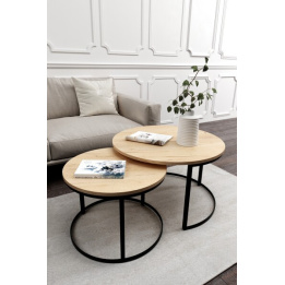 Zestaw stolików kawowych 2w1 okrągły Loft | Dąb, Biały, Czarny