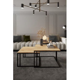 Stoliki Kawowe Loft Dąb-Biel-Czerń | Komplet 2 szt