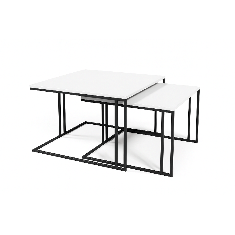 Stoliki Kawowe Loft Dąb-Biel-Czerń | Komplet 2 szt