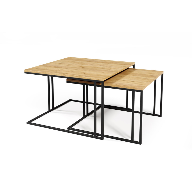 Stoliki Kawowe Loft Dąb-Biel-Czerń | Komplet 2 szt
