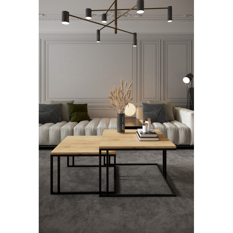 Stoliki Kawowe Loft Dąb-Biel-Czerń | Komplet 2 szt