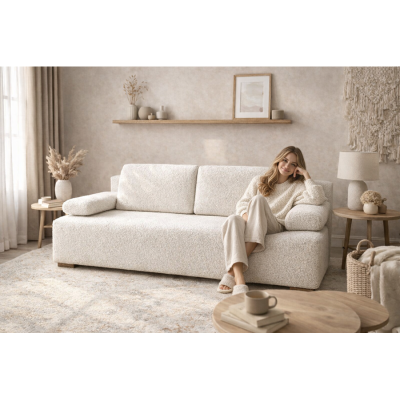 Kanapa Bouclé z Funkcją Spania 140x200 – Hit Twojego Salonu!